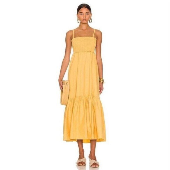 A.L.C. Austyn Smocked Cotton Tiered Midi Dress - Picture 1 of 9